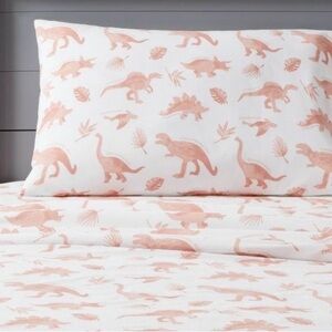 Pillowfort NWT White and Pink Dinosaur Print Twin Sheet Set